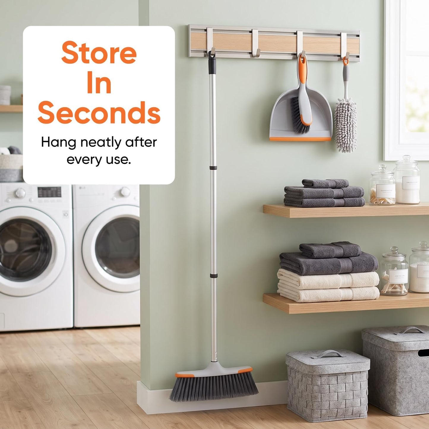 Superio Grey Broom, Heavy-Duty Indoor & Outdoor Broom with 48-Inch Handle, Multi-Surface Floor Cleaning for Home, Kitchen, Garage & Office