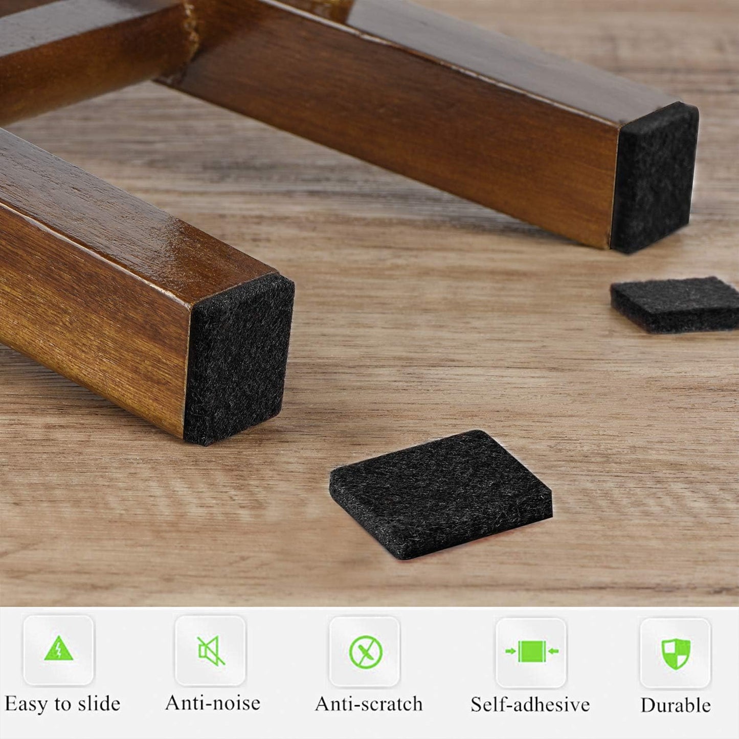 Square Felt Pads for Chair Legs, Square Felt Furniture Pads 1 inch 48 Pieces Pack Brown, Furniture Pads for Hardwood Floor 5mm Thick