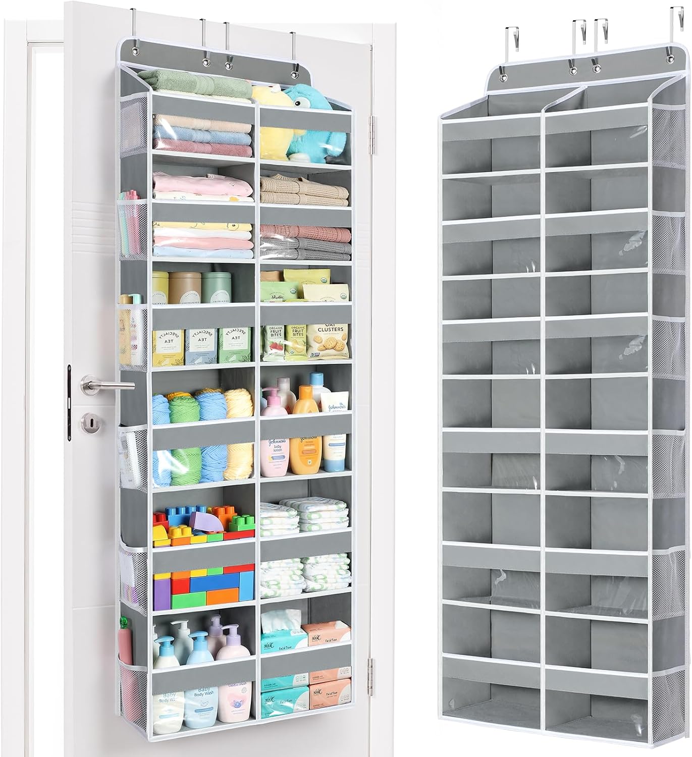 Yecaye Over The Door Organizer, 5 Tier Extra Large Behind Door Storage of 10 Compartments, 80lbs Heavy Duty Door Organizer Hanging with Clear Window for Closet Bedroom Pantry Bathroom, Grey