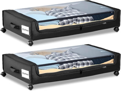 VEVOR Under Bed Storage with Wheels, 36.0 x 18.1 x 7.3 inch, Underbed Containers with Clear Lid, Underbed Shoe Organizer, Rolling Under the Bed Storage Bins for Clothes Shoes Blankets Bedroom, 2 Pack
