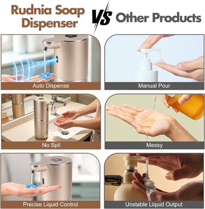 Automatic Soap Dispenser, Hand Soap Dispenser 12.8oz/380ml Smart Rechargeable, Liquid Touchless Soap Dispensers with 6-Level, Wall Mounted or Countertop Dish Soap Dispensing for Bathroom & Kitchen