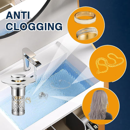 Bathroom Sink Drain Strainer 2 Pack,Bathroom Sink Stopper with Pop-Up Drain and Removable Hair Catcher, Stainless Steel Filter Basket, Fits Standard US Bathroom Sinks
