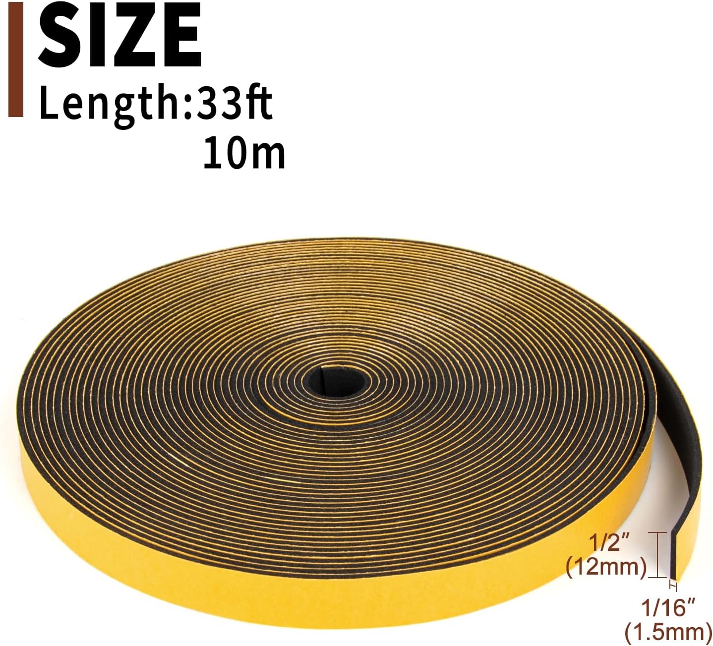 Yotache Self Adhesive Foam Gasket Tape 1/2" W X 1/2" T (New Adhesive Craft) for Doors Soundproofing Weather Seal Strip Insulation, 13 Ft Length