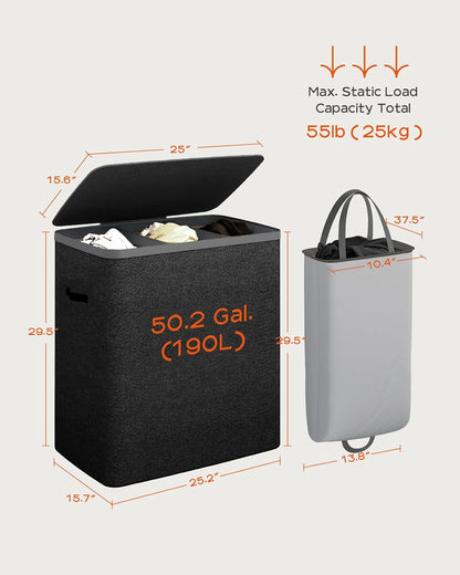 CASAMAYA Laundry Basket with Lid, Laundry Hamper 3 Section, 190L collapsible Laundry Organizer, Easy Assembly, with Handles and Removable Liners, 25.2 x 15.7 x 29.5 Inches, Beige JSP904M