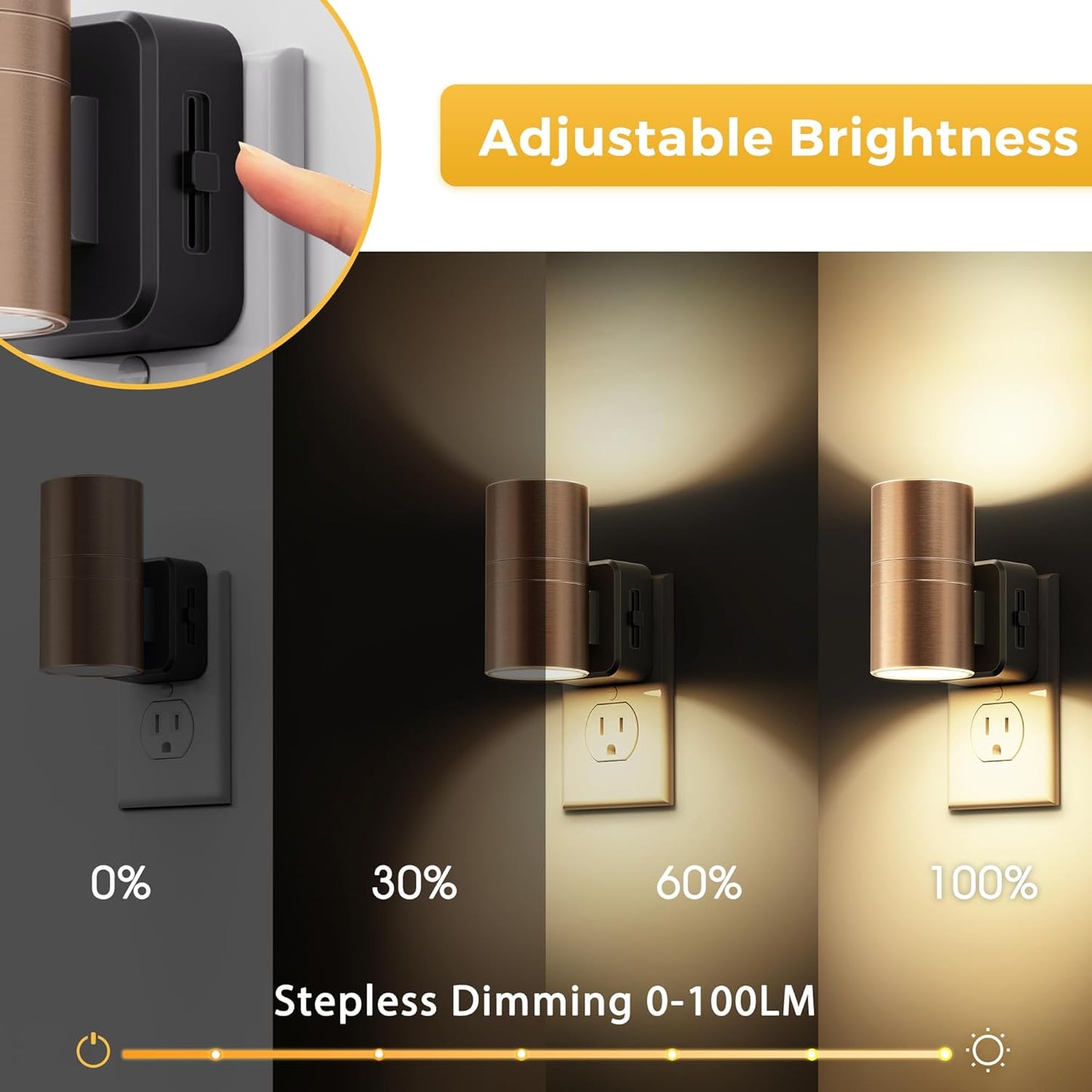 L LOHAS LED Night Light,Dimmable Night Lights Plug into Wall, 2 Pack Acrylic Nightlight with 0-100 LM Adjustable Brightness, 3000K Plug in Night Light with Dusk to Dawn Sensor, for Bathroom Hallway