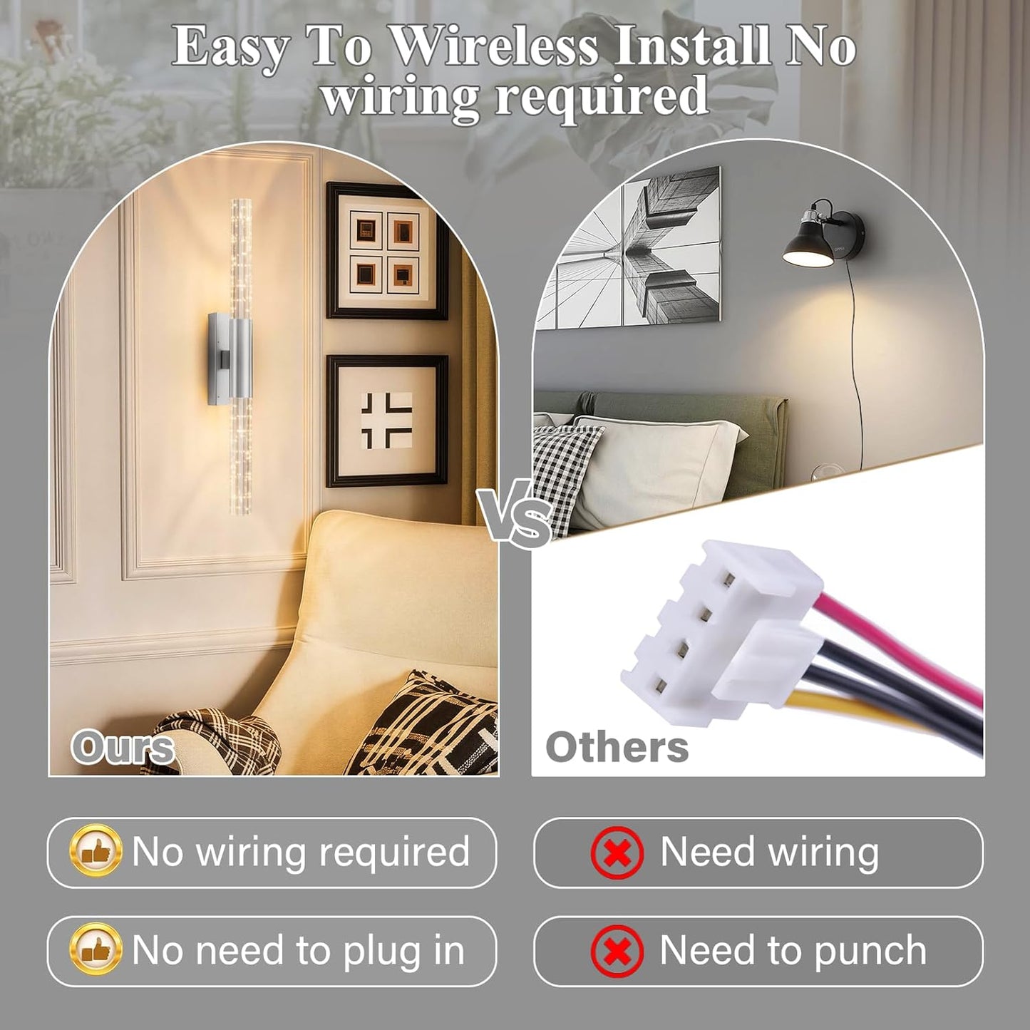 camuucci Battery Operated Wall Sconces Set of 2 Rechargeable Battery Powered Wall Light with 12000mAh Not Hardwired Dimmable Wall Lamp Fixtures for Bedroom Living Room Gold 15.3 Inches