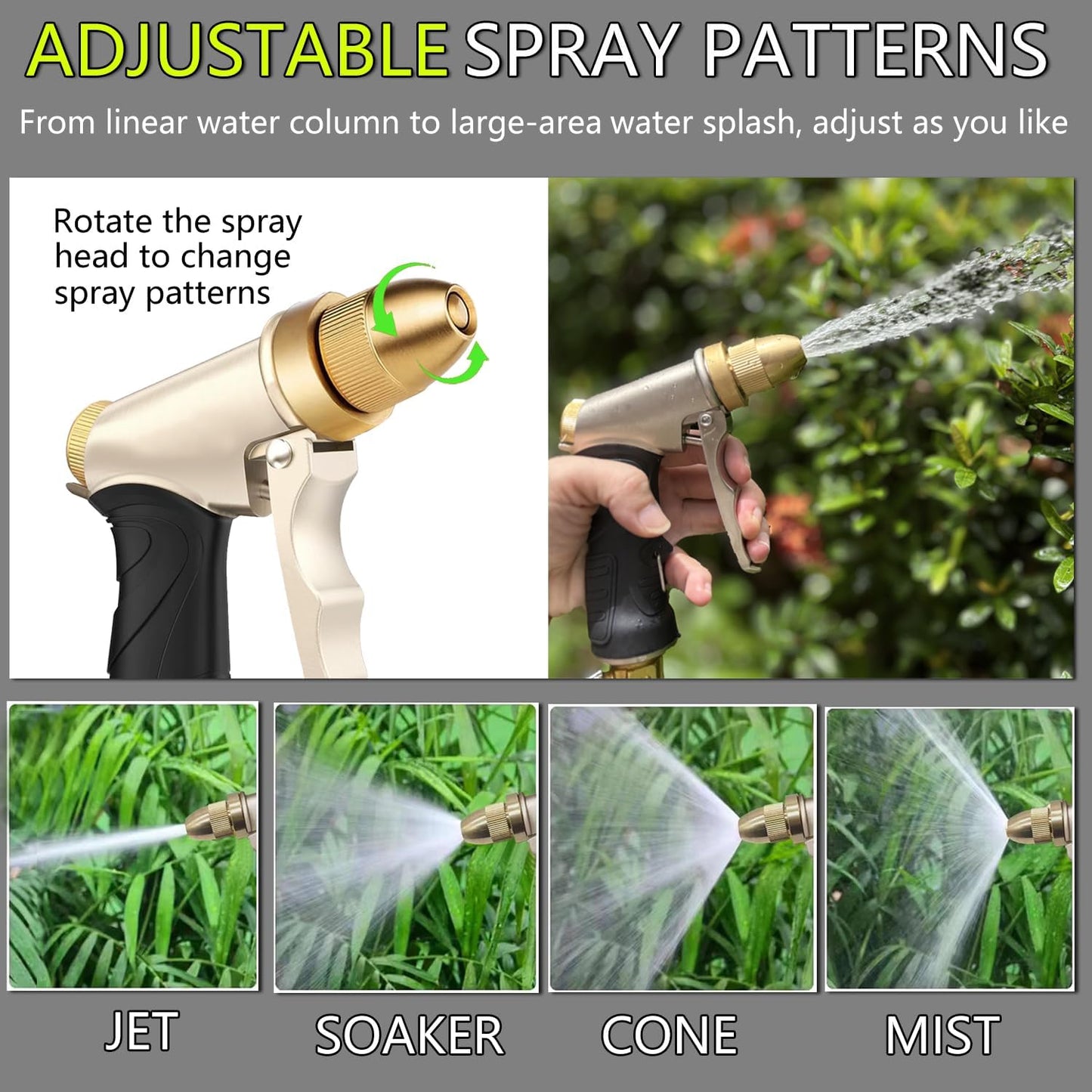High Pressure Garden Hose Nozzle, Heavy Duty Metal Sprayer | Upgraded Water Hose Nozzle with Non-Slip Grip, Adjustable Spray Patterns for Garden, Car Washing & Pet Bathing