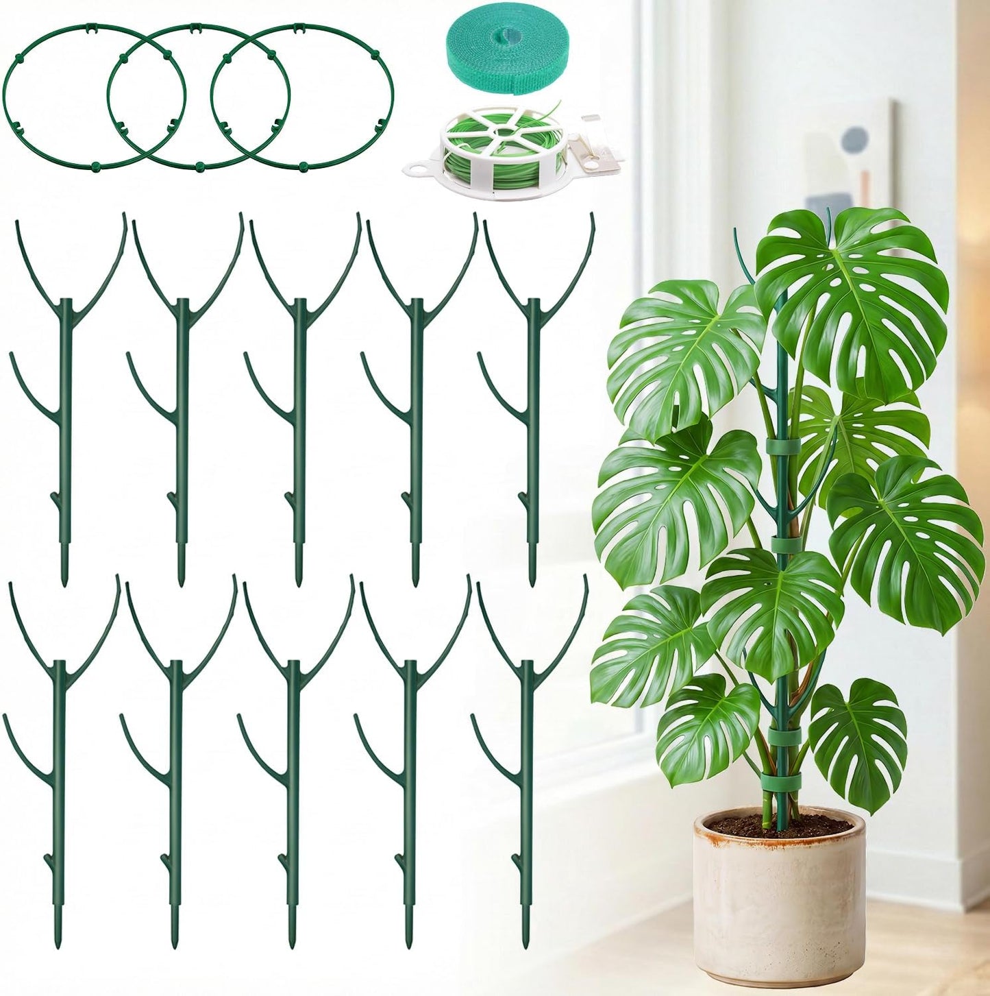 20-Pack Monstera Plant Support Stakes - Stackable Sticks | 25" Tall Trellis Garden Poles for Climbing Plants