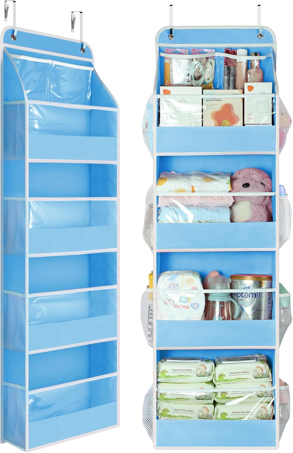 Yecaye 5 Tier Over the Door Organizer, Swing-proof Door Organizer Hanging with Clear PVC Windows, Behind the Door Storage for Bedroom Nursery Closet Laundry Pantry Bathroom, Grey