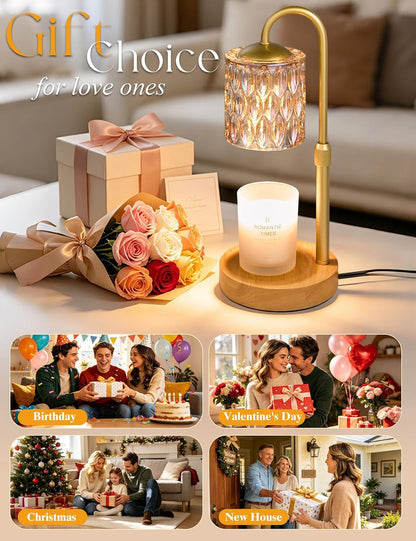 Briever Dimmable Candle Warmer Lamp with Timer, Height Adjustable Electric Candle Wax Warmer, Christmas Birthday Gifts for Women Mom, House Warming Gifts New Home Room Decor, Walnut Solid Wood Base