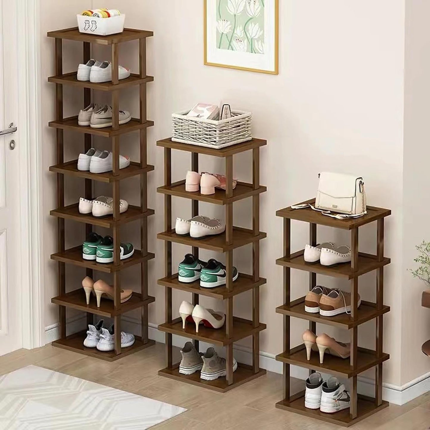 Vertical Shoe Rack - Tall Narrow Shoe Rack Organizer for Small Spaces,5 Tier Bamboo Shoen Shelf for Entryway,Closet,Corner,Doorway,Skinny Shoe Shelf Space Saving Shoe Storage,Free Stackable DIY