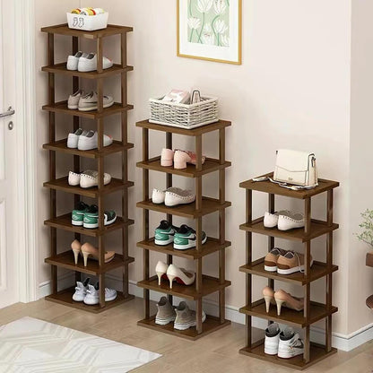 Vertical Shoe Rack - Tall Narrow Shoe Rack Organizer for Small Spaces,5 Tier Bamboo Shoen Shelf for Entryway,Closet,Corner,Doorway,Skinny Shoe Shelf Space Saving Shoe Storage,Free Stackable DIY