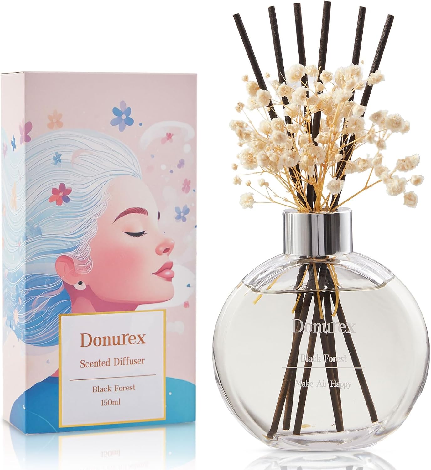 Flower Reed Diffuser Set 5.07oz Satin Rose Scent Diffuser with Sticks Home Fragrance Reed Diffuser for Bathroom Shelf Decor