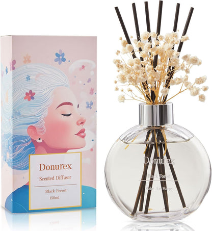 Flower Reed Diffuser Set 5.07oz Satin Rose Scent Diffuser with Sticks Home Fragrance Reed Diffuser for Bathroom Shelf Decor