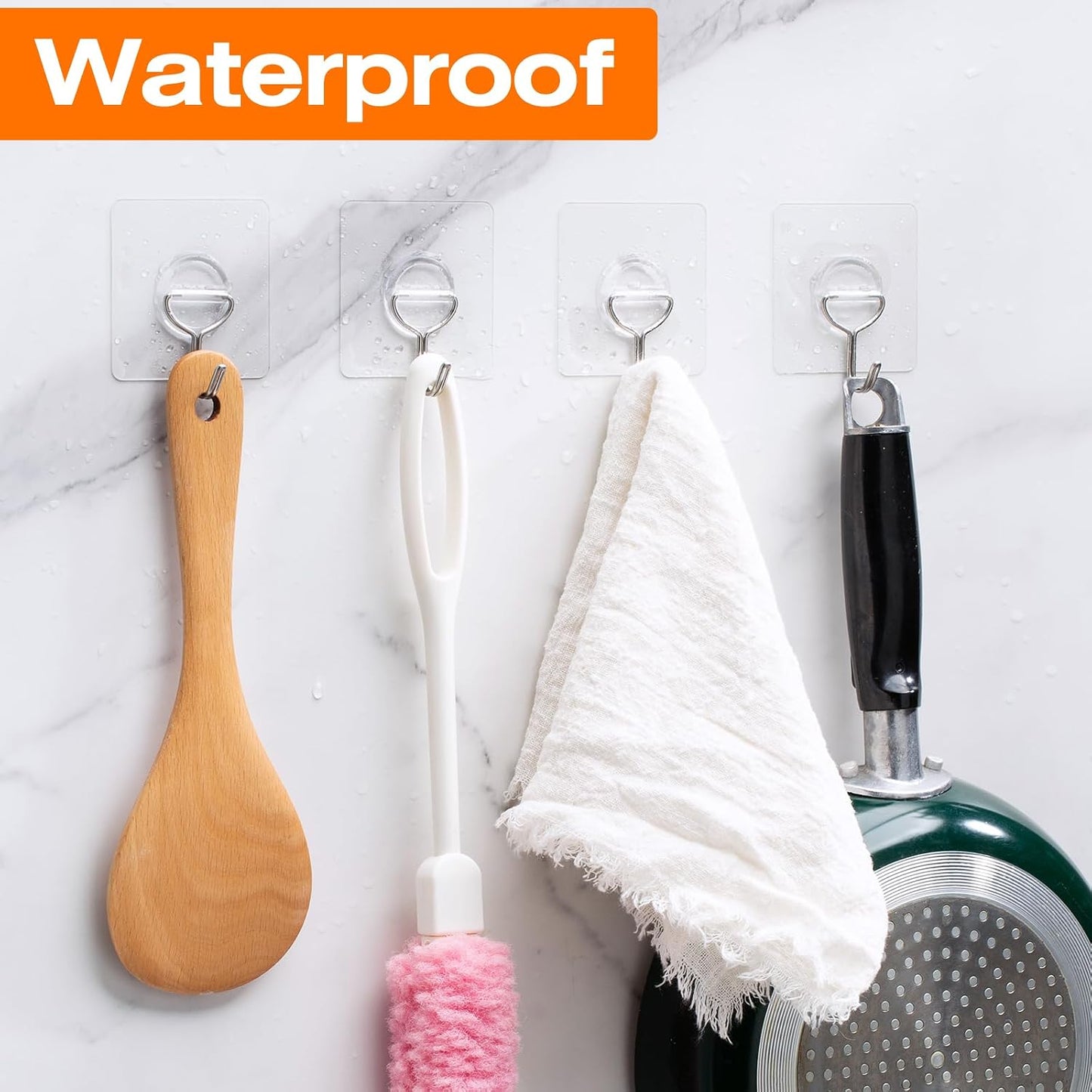Adhesive Wall Hooks for Hanging Heavy Duty 33lb(Max), Waterproof and Rustproof Transparent Self Adhesive Hooks for Bathroom Kitchen Outdoor and Home Improvement -24 Pack