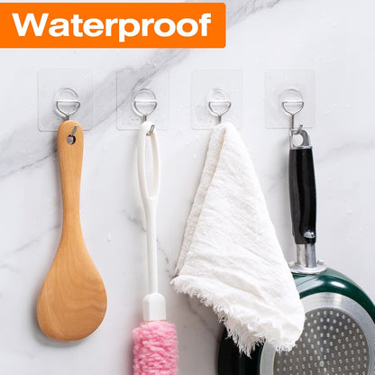 Adhesive Wall Hooks for Hanging Heavy Duty 33lb(Max), Waterproof and Rustproof Transparent Self Adhesive Hooks for Bathroom Kitchen Outdoor and Home Improvement -24 Pack