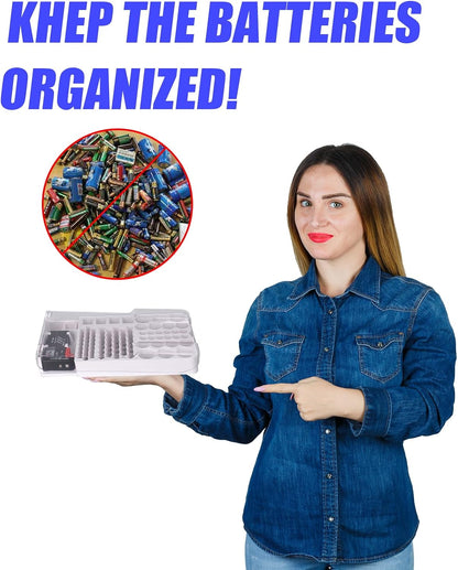 Battery Organizer Storage Case with Tester,Clear Lid Battery Storage Organizer,Holds 93 Batteries Battery Storage Box Battery Carrying Case（Batteries are Not Included）