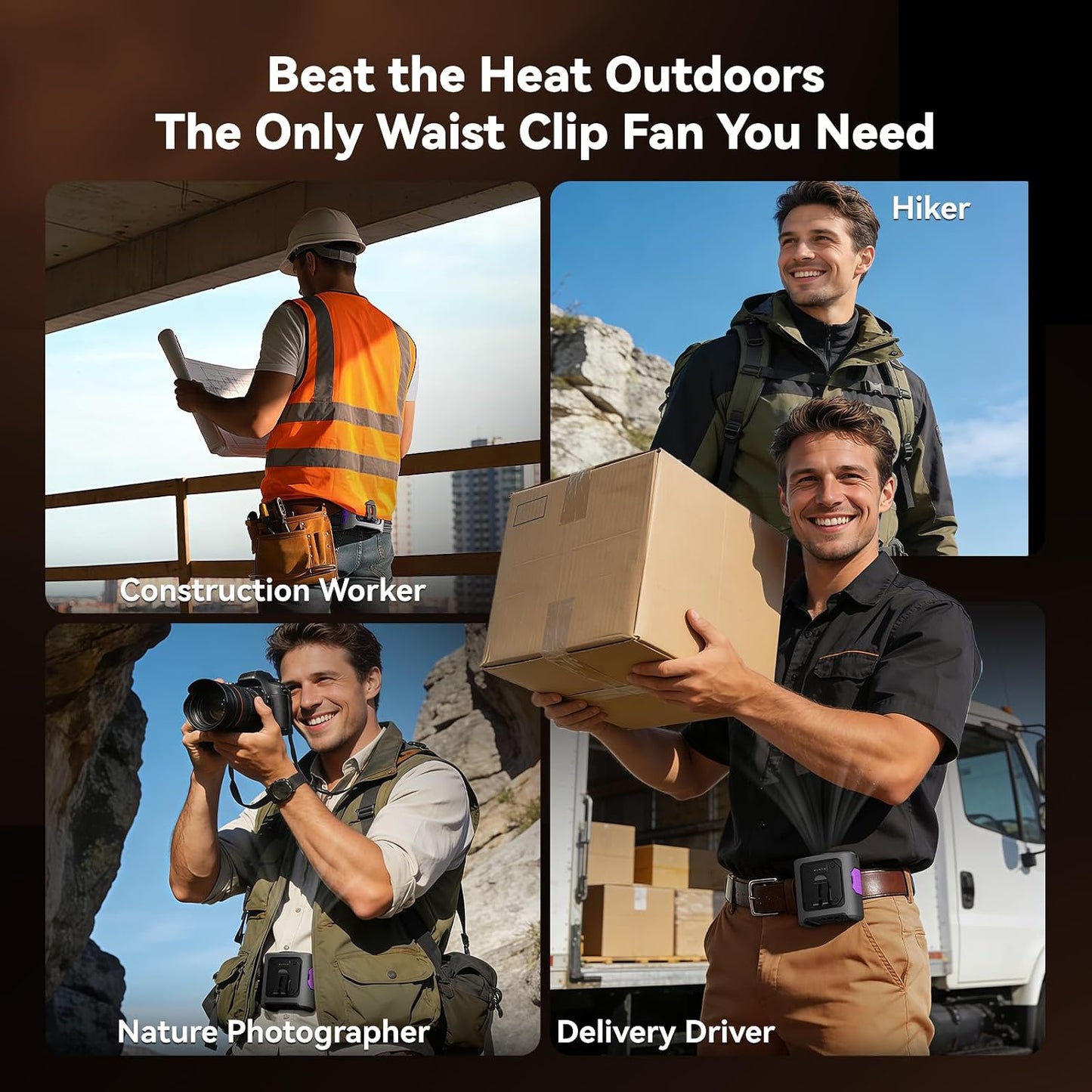 MUXNW High-Speed Waist Fan with Ice Cooling, Clip On Belt Fan | 8000mAh battery, 14000RPM, 5-speed. LED light, 24H. Ice-cooling plate. For construction, jobsite, camping