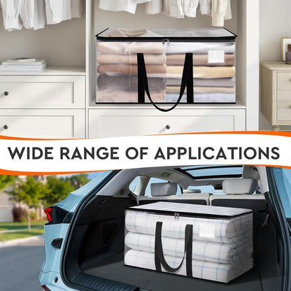 HomeHacks Clear Moving Bags Heavy Duty 4 Pack, Storage Bags with Zipper, Extra Reinforced Handles & Waterproof Packing Boxes for Moving, Camping, Home Organization 93L/24Gal (28.7"x14.2"x14")