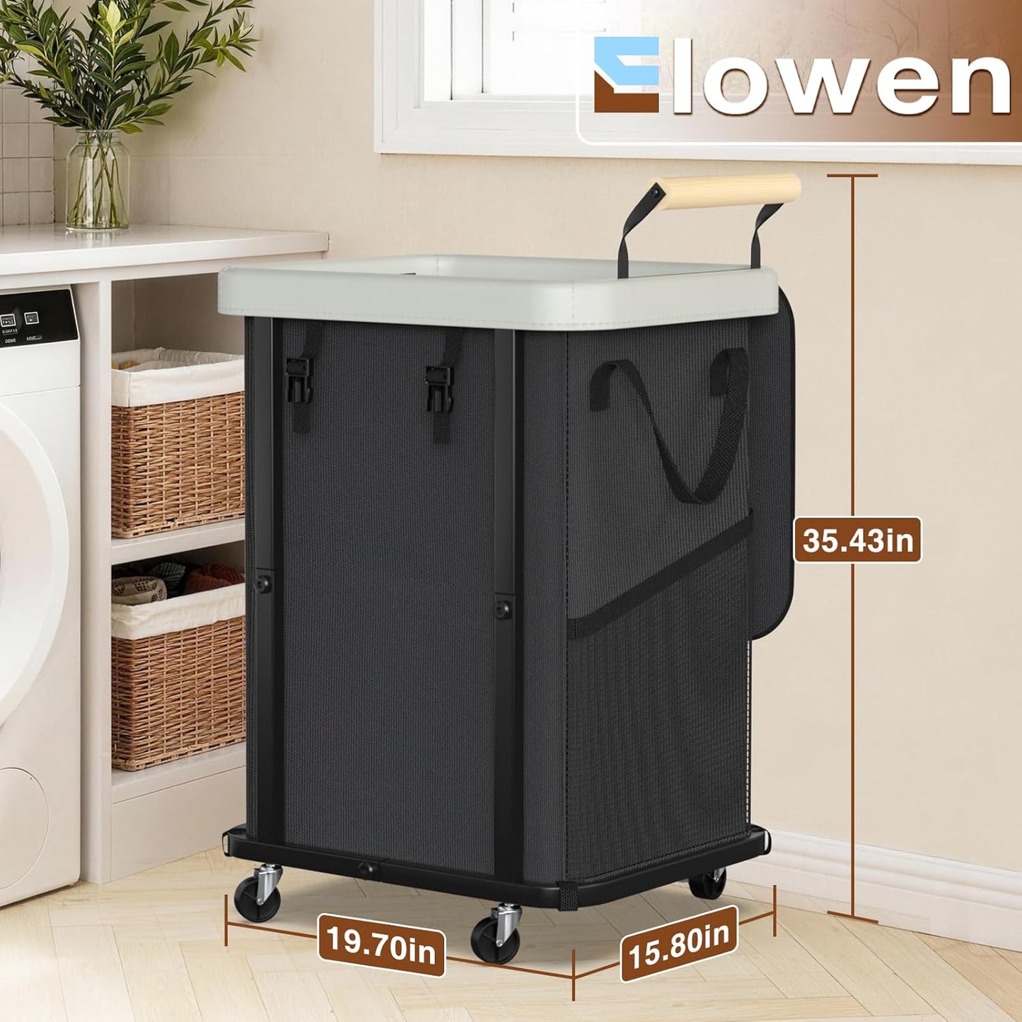 Rolling Laundry Hamper with Wheels, Laundry Hamper 3 Section with Lid, Laundry Basket with Rolling Lockable Wheels and Handle, Laundry Basket Organizer for Laundry Room, Bedroom 230L Black