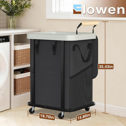 Rolling Laundry Hamper with Wheels, Laundry Hamper 3 Section with Lid, Laundry Basket with Rolling Lockable Wheels and Handle, Laundry Basket Organizer for Laundry Room, Bedroom 230L Black