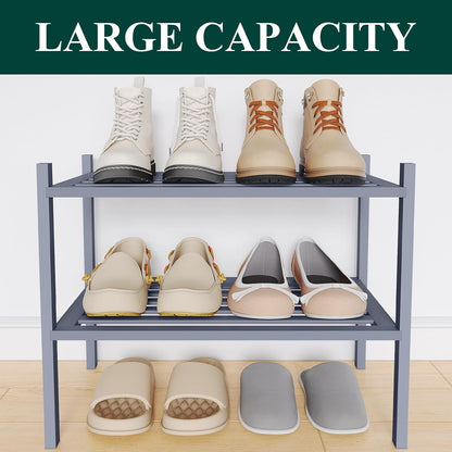 Smiry Bamboo Shoe Rack, 3 Tier Free Standing Wooden Shoe Organizer, Stackable Wood Shoe Storage Shelf for Closet, Entryway, 5 Horizontal Slats, 26.8"x11"x18.3", Natural