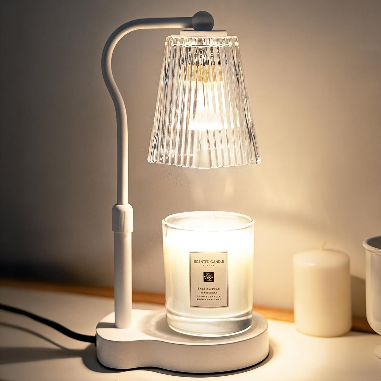 Candle Warmer Lamp with Timer & Dimmable Settings, Adjustable Height Flameless Scented Wax Melter for Jar Candles, Elegant Home Decor Warmer Lamp with 2 Bulbs, Gift for Women Mom Friend Family, Black