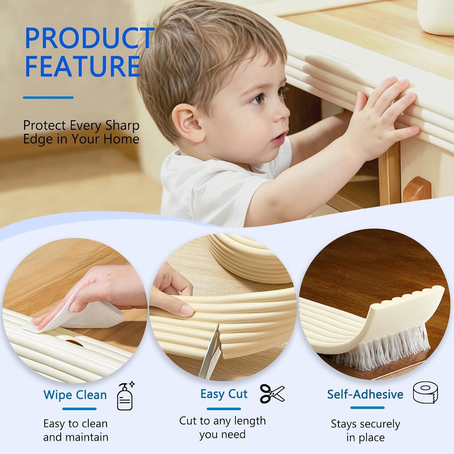 Edge Protector for Baby Proofing,Soft Foam Safety Bumper,Strong Adhesive Edge Guard Strip,Furniture Fireplace Table Cabinet Safety Cover for Baby,3.14in x 6.56ft,Black