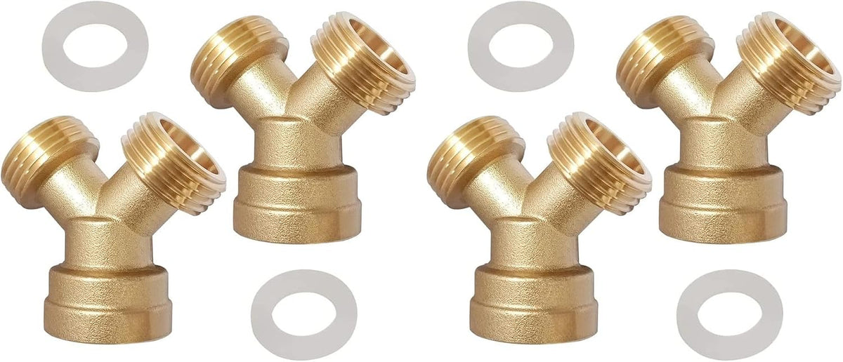 Joywayus 2PCS Brass 3/4" GHT Garden Hose Splitter Body Backyard 2 Way Y Shaped Connector Threaded Pipe Fitting Coupler Adapter with Washer
