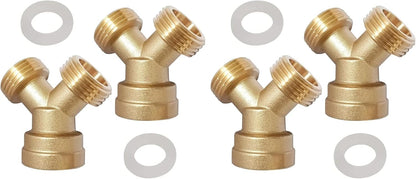 Joywayus 2PCS Brass 3/4" GHT Garden Hose Splitter Body Backyard 2 Way Y Shaped Connector Threaded Pipe Fitting Coupler Adapter with Washer