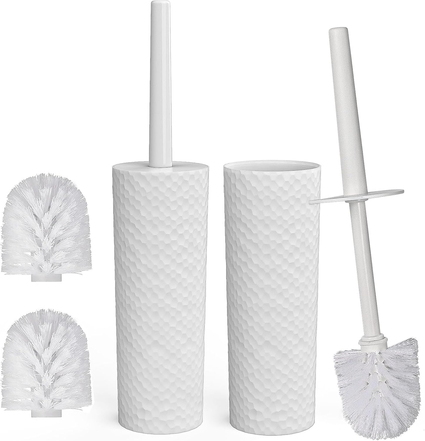 Topsky 2 Pack Compact Toilet Brush & Holder Set, Plastic Round Barrel Loo Brush with 2 Replacement Toilet Brush Head, Durable for Bathroom Toilet, Gray