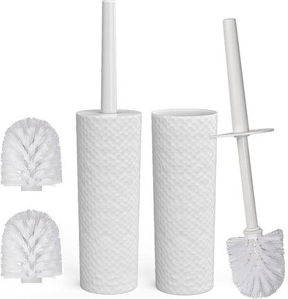 Topsky 2 Pack Compact Toilet Brush & Holder Set, Plastic Round Barrel Loo Brush with 2 Replacement Toilet Brush Head, Durable for Bathroom Toilet, Gray