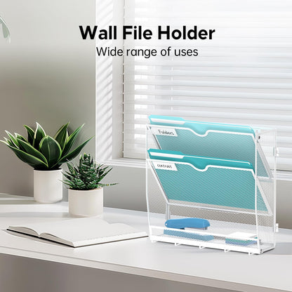 5 Tier Wall File Organizer - Hanging File Organizer with 5 Hooks, Mail Holder Wall Mounted for Papers, Folders, Magazines, Bills, Office&School Organization, Black