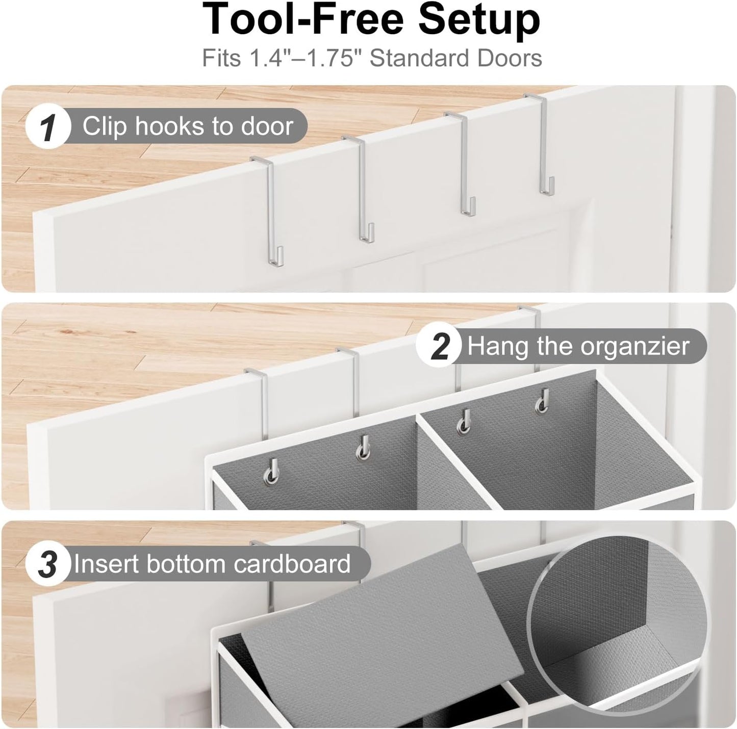 Over the Door Hanging Organizer - Closet Door Organizer and Storage with Large Pockets, Swing-Proof Behind The Door Organizer for Bathroom Nursery (Grey, 1 Pack -Extra Large 6 Tier)