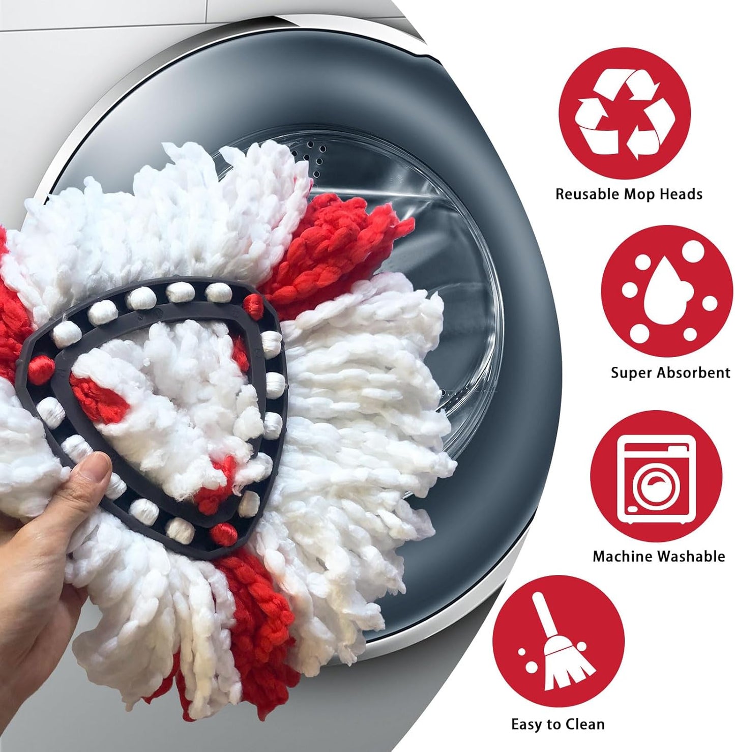 Easywring 1-Tank System,Mop Replacement Heads for O-Ceda Mop Replace Head, Spin Mop Heads Replacements, Microfiber Spin Mop Refills, Easy Cleaning Mop Head Replacement (White-3pcs)