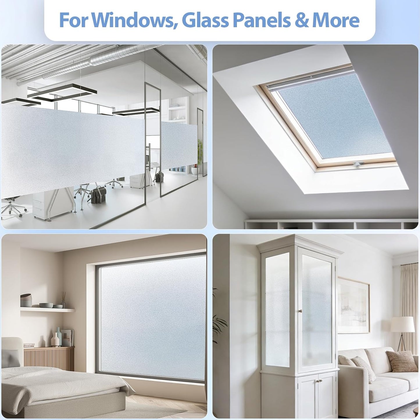 GTJ Frosted Window Privacy Film, Static Cling No Glue Removable Reusable, UV Blocking Glare & Heat Reduction, for Bathroom Glass Door Home Office, 17.5" x 78.7"in