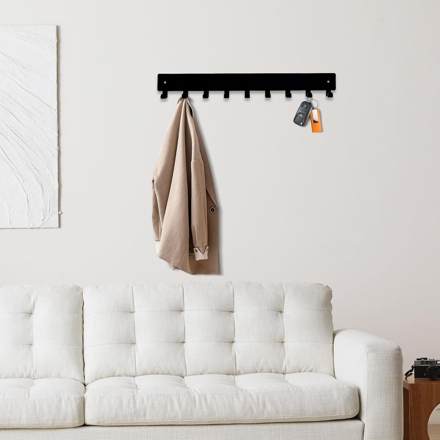 Key Holder Wall Mounted with 9 Hooks, Metal Key Organizer Rack, Black Key Hanger for Entryway, Kitchen, Living Room, Office, Doorway Decor (14 Inches)