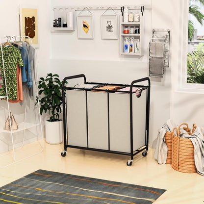 180L (47.55 Gal) Laundry Sorter 3 Section, Rolling Laundry Basket with Lockable Wheels and Lid, Laundry Hamper with 3 Separated Removable Bags Dirty Clothes Hamper for Laundry Room Organizer, Black