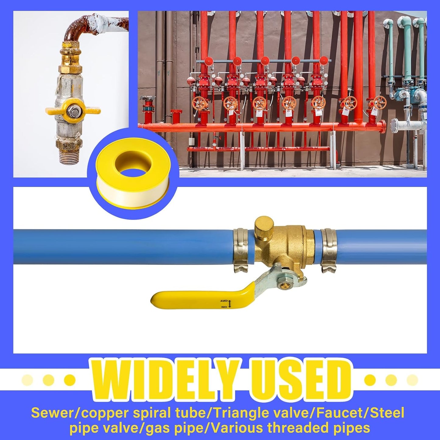 Pangda 8 Rolls Extra-Wide 3/4 Inch 390 Inch x 4 Mil Gas Pipe Thread Sealant Tape Yellow Gas Line PTFE Tape Thread Seal Tape Plumbers Pipe High Resistance Gas Leak Prevention for Gas Fittings