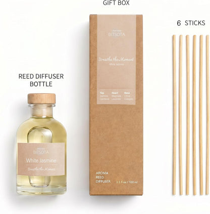 Natural Reed Diffuser Set, Fresh Lemon 3.52 oz (100ml) Scented Diffuser with Sticks Home Fragrance Reed Diffuser for Bathroom Shelf Decor, Ideal Gift for Woman