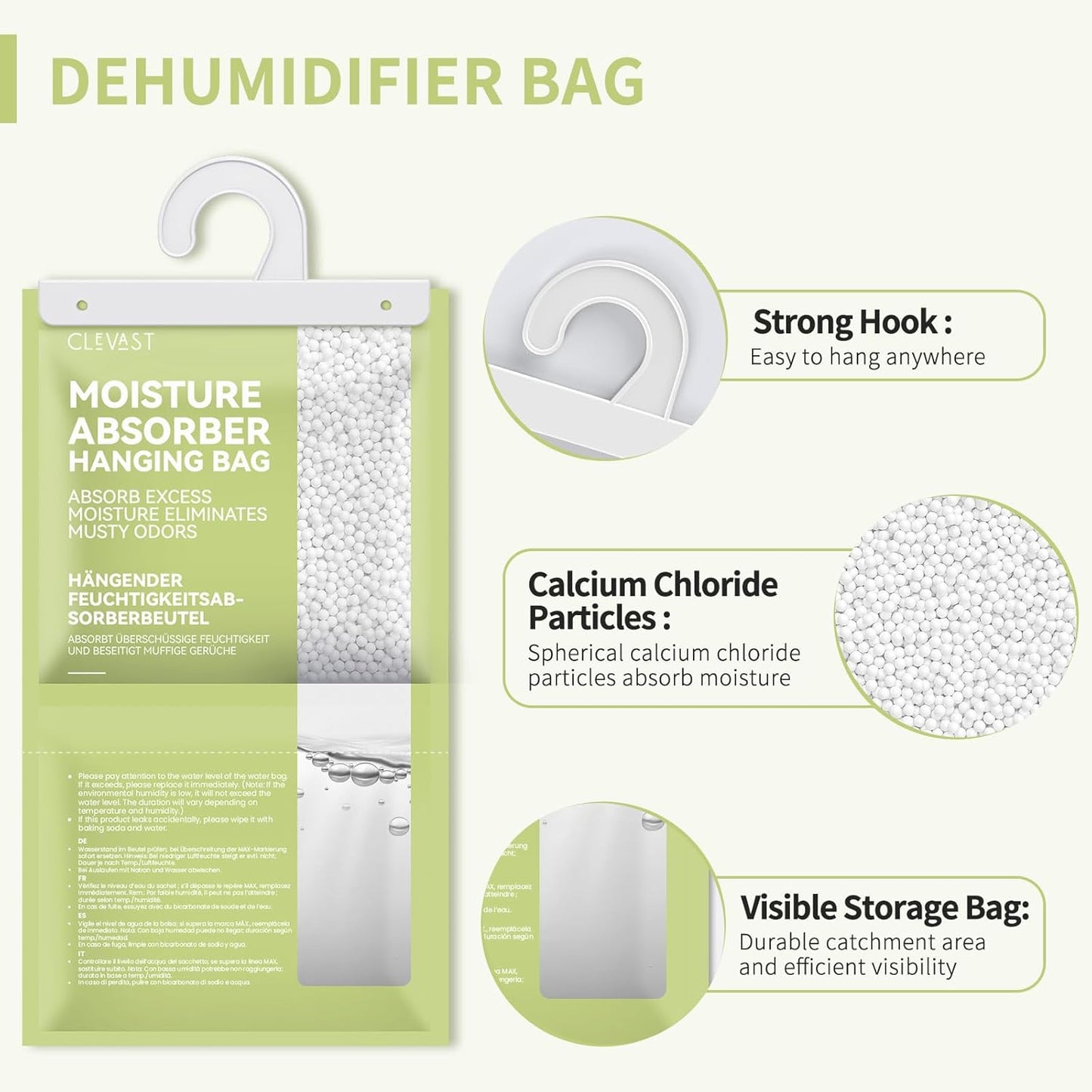 CLEVAST Moisture Absorbers Packets 10 Pack, Dehumidifier Bags for Closet, Scented Hanging Humidity Absorber in Wardrobes, Bedrooms, Bathrooms (Jasmine)