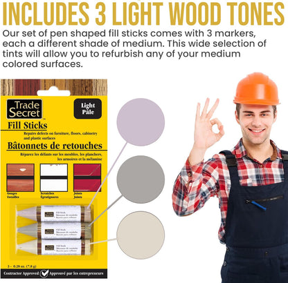 Wood Scratch Repair Fill Stick for Light Surfaces (Set of 3), Great for Touch-Ups and Repairs on Hardwoods Floors, Furniture, Cabinets and Plastic Surfaces.