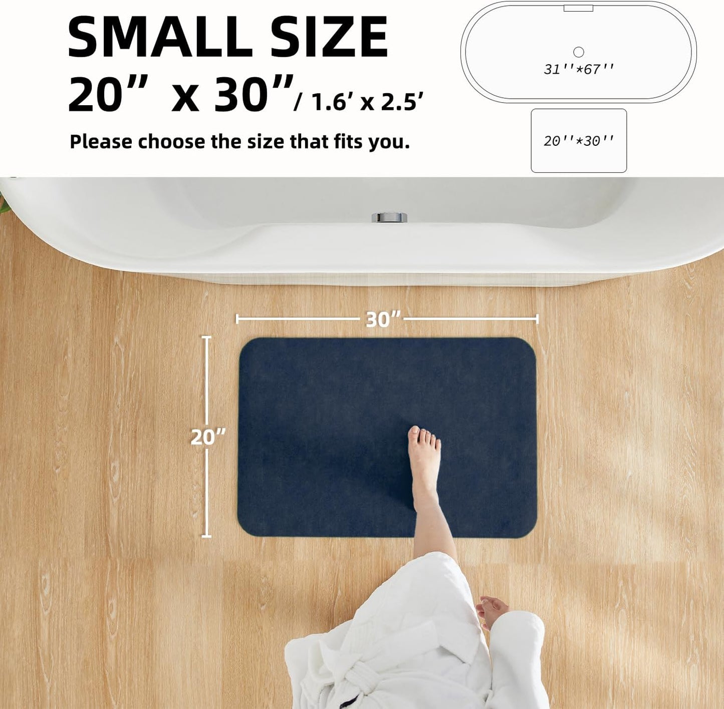 TYUU Bath Mat, Bathroom Rugs Non Slip Washable Thin Absorbent Quick Dry Bath Mat Fits Under Door Bathroom Floor Mat Perfect for Bath, Shower, or Sink 16"x24" Dark Grey