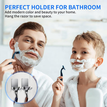 4Pcs Razor Holder, Shaver Hook Hanger, Multipurpose Self Adhesive Double Hooks, Silver Black Stainless Steel Shower Hooks, For Bathroom and Kitchen Storage, Includes Loofah, Towel, Plug, Clothes