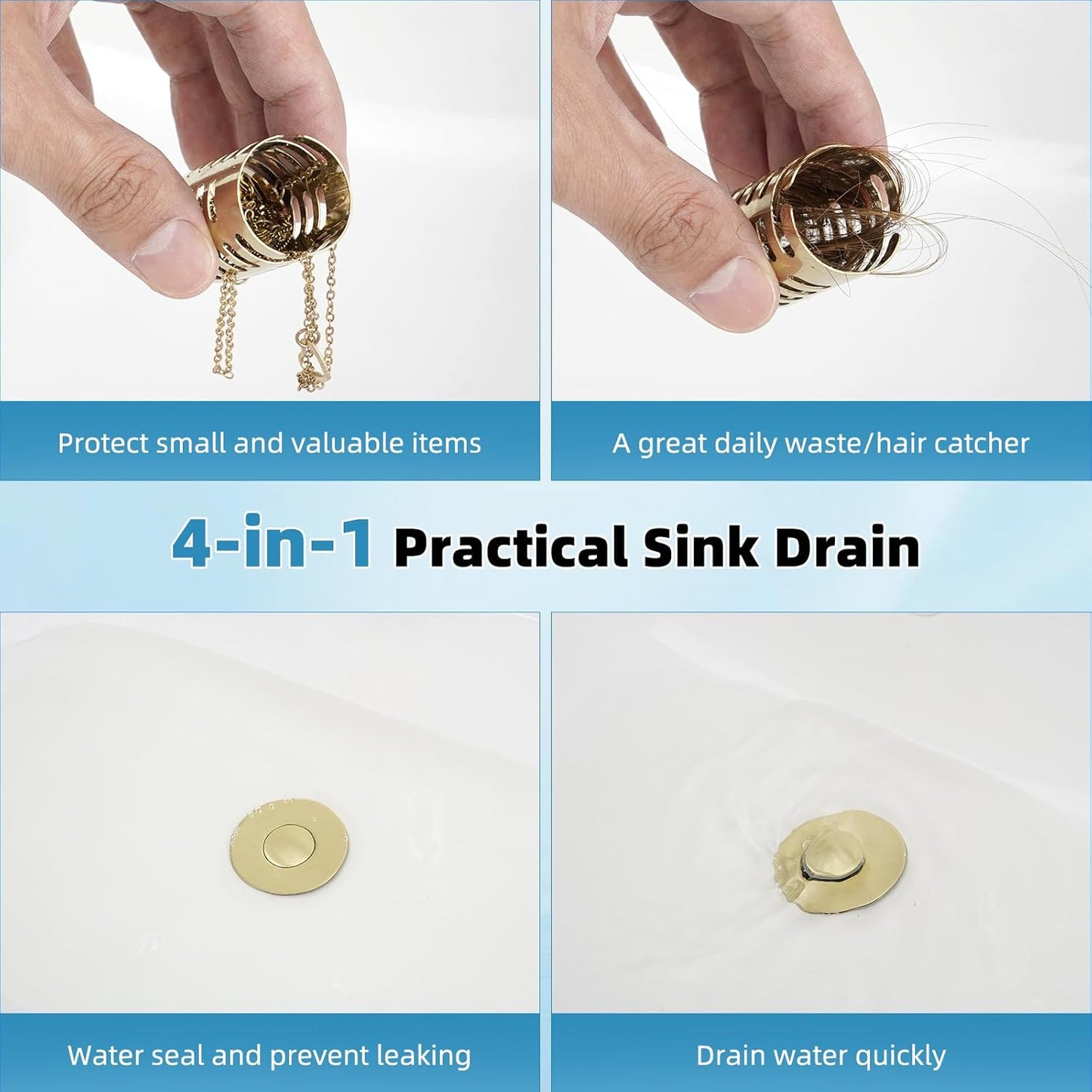 Universal Metal Bathroom Sink Drain Strainer Hair Catcher Upgraded 3 in 1 Pop-up Sink Stopper, with Detachable Stainless Steel Filter Basket, Fit for Standard 1.1''~2.36'' Basin Hole, Brushed Nickle