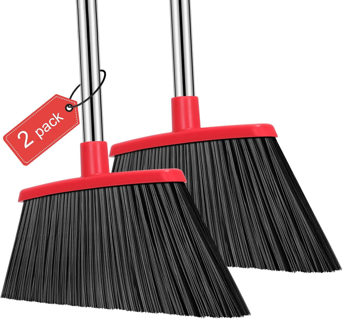 Heavy Duty Broom, 55 Inch Long Handle Outdoor Large Angle Brooms, Commercial Broom for Sweeping Indoor, for Home Garage Kitchen Office Courtyard Lobby Patio Lawn Concrete，Black