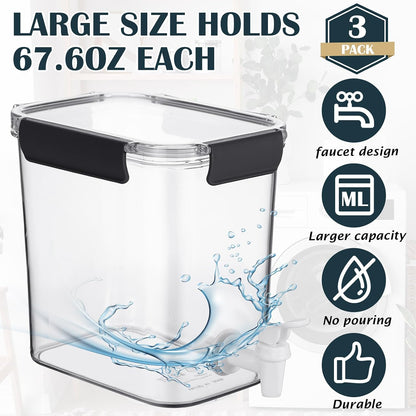 Soaoo 3 Set 67.6 oz Liquid Laundry Detergent Dispenser with Faucet and Cup Holder Labels Plastic Fabric Softener Container Detergent Drip Catcher for Laundry Room Washing Soap