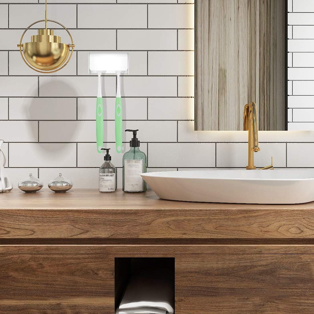Toothbrush Holder Wall Mounted with Cover, Self Adhesive Toothbrushes Holder Perfect for Dorm Bathrooms and Shower, Holds 2 Toothbrushes