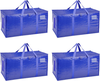 8 Pack-Extra Large Heavy Duty Moving Bags - Waterproof Storage Totes with Handles & Zippers, Foldable for College Dorm, Storage (Clear)