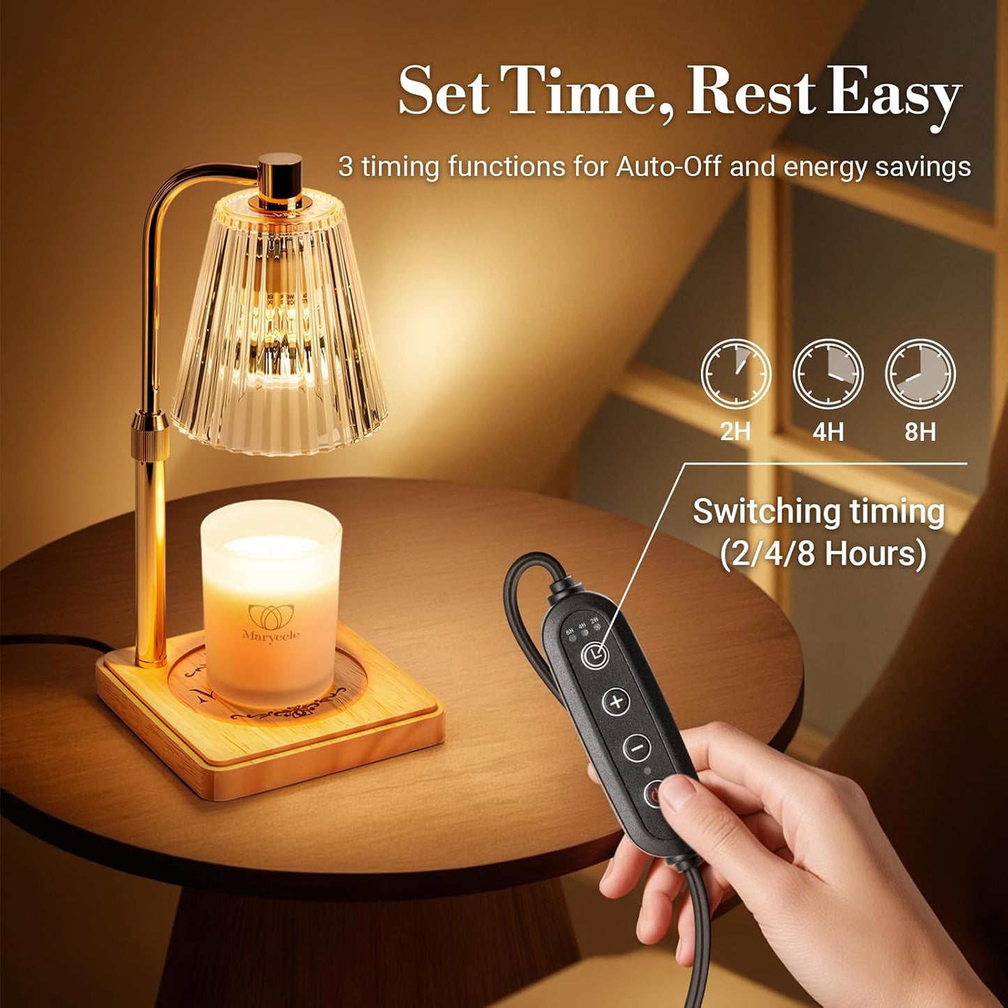 Marycele Candle Warmer Lamp with Timer & Dimmer - Mothers Day Gifts for Women Mom Her, Aesthetic Office Home Decor, Adjustable Height Wax Melter for Candle Jar & 3-Wick Candles (2 Bulbs Included)